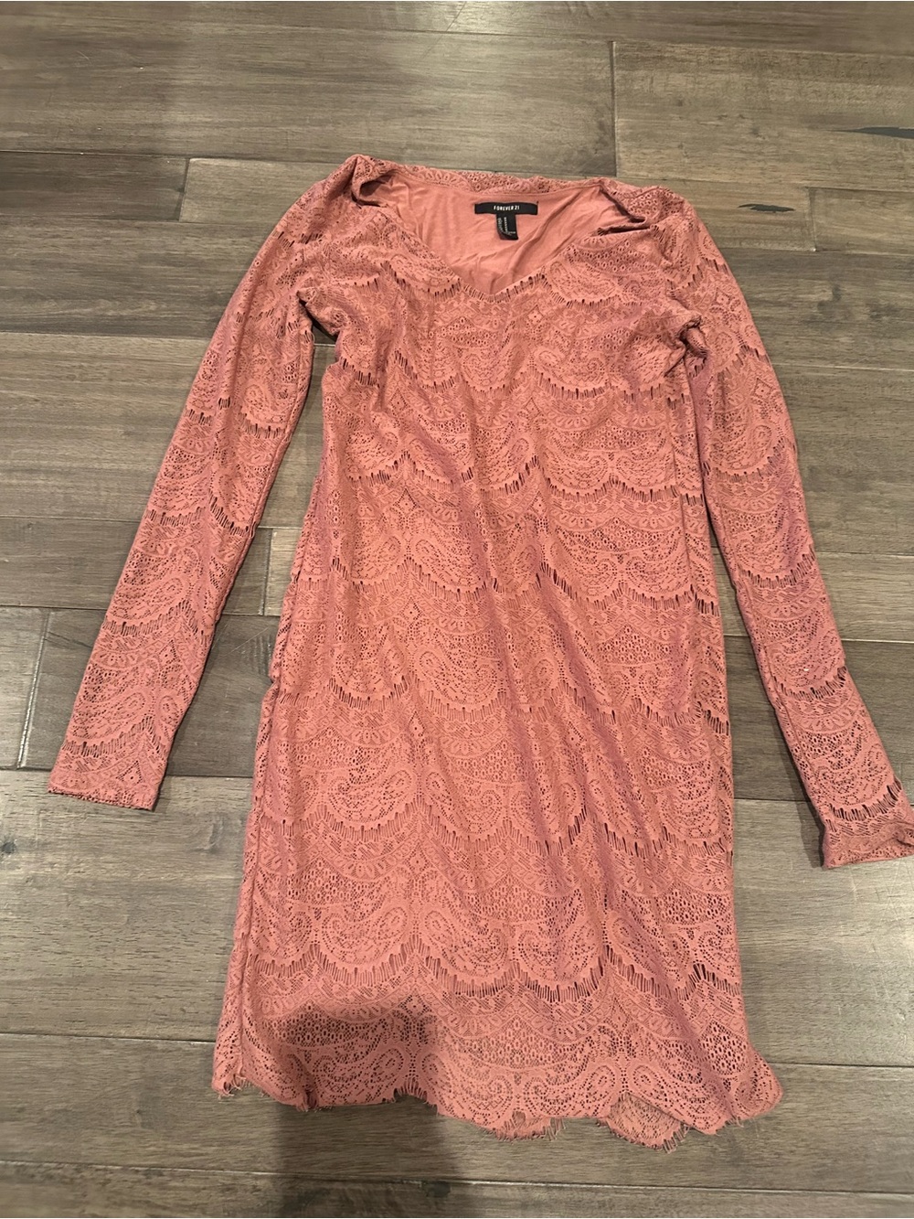 Forever 21 Rose Lace Long-Sleeve V-Neck Dress